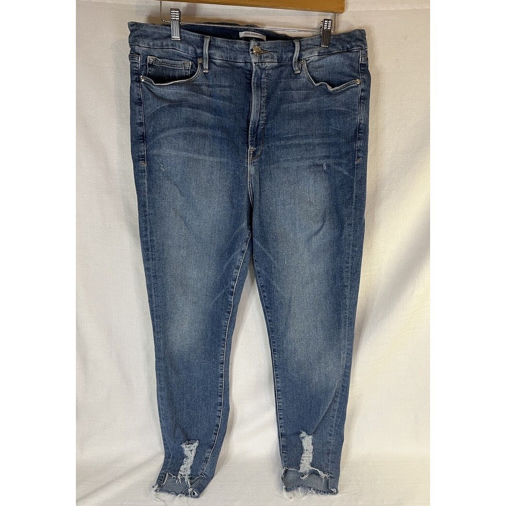 Good American Good Legs High Rise Ripped Skinny Distressed Jeans Blue Stretch 20